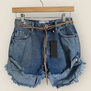 One Teaspoon Pacifica Mid Waist Bandit Distressed Denim Shorts (Size 24)